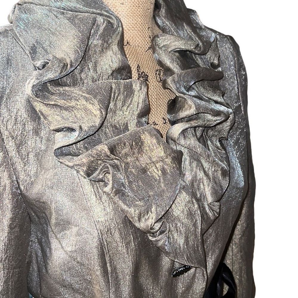 New Adrianna Papell Victorian Ruffled Metallic Gold Evening Dress Topper Women - Picture 2 of 7